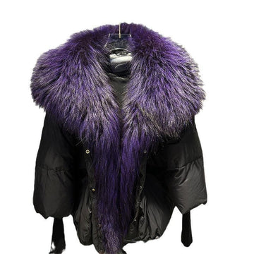Winter Women Coat Duck Down Jacket Super Large Real Silver Fox Fur Collar with Knit Sleeve Fashion Luxury Outerwear