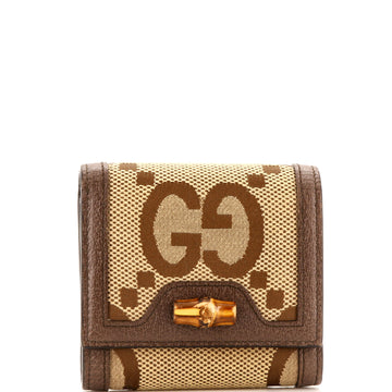 Diana Bamboo Flap Card Case Jumbo GG Canvas and Leather