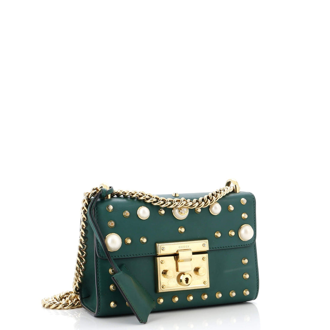 Pearly Padlock Shoulder Bag Studded Leather Small