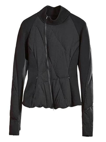 Women's Cotton-padded Stand Collar Waist Retraction Irregular Slim Black Parkas Jackets Winter