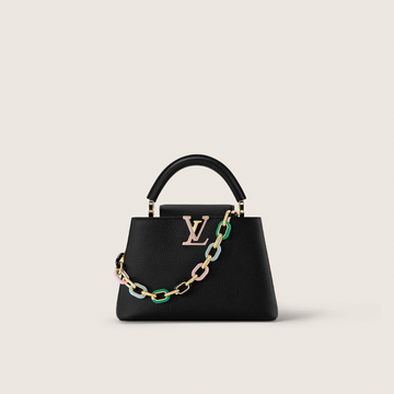 LOUIS VUITTON Taurillon Enamel Chain Capucines Mini Black Multicolor