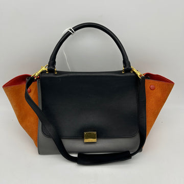 Celine Trapeze Black Orange Suede Leather Handbag Medium