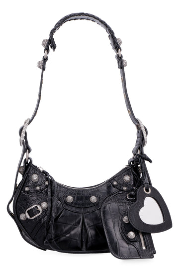 LE CAGOLE XS BLACK CROCODILE-EFFECT MINI BAG WITH RHINESTONES