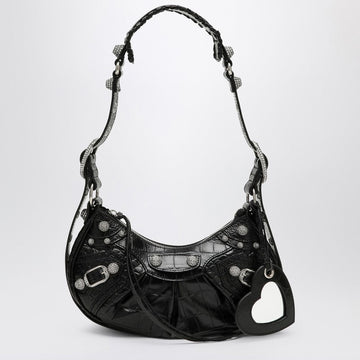 Balenciaga Le Cagole Xs Black Crocodile-Effect Mini Bag With Rhinestones Women