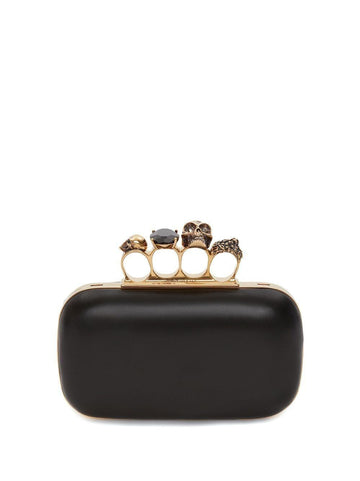 LEATHER SKULL FOUR RING CLUTCH BAG