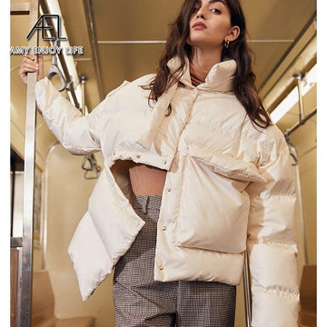 Short White Duck Down Jacket New Women's Asymmetric Short Coat