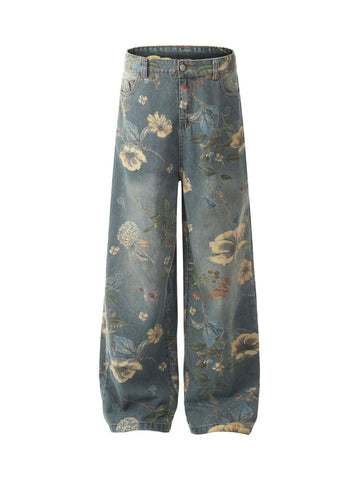 Makersluxe Street Washed Floral Baggy Jeans