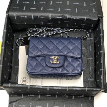 Makersluxe - Caviar Mini Square Flap Bag Navy Blue