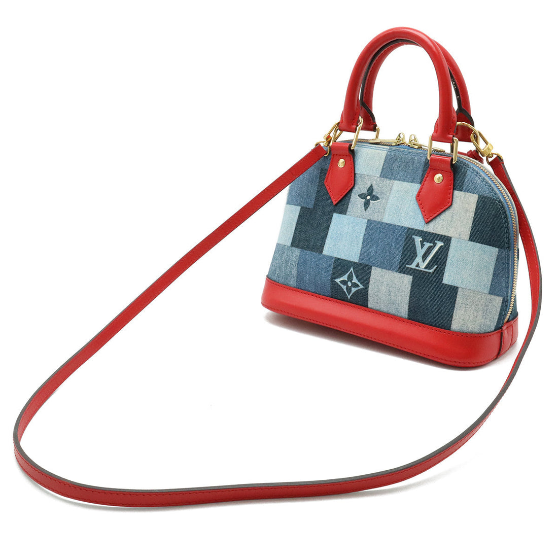 LOUIS VUITTON Louis Vuitton Monogram Denim Alma BB Handbag 2WAY Shoulder Bag Patchwork Blue Blue Red M45042