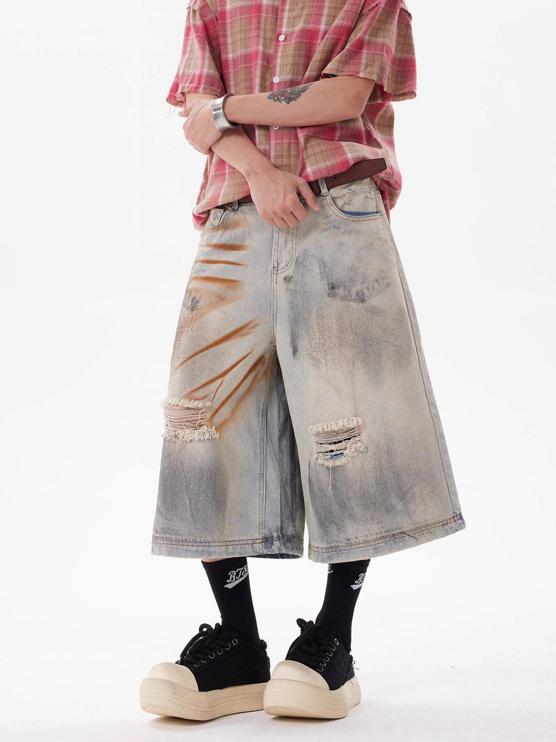 Makersluxe Punk High Street Dirty Ripped Denim Jorts
