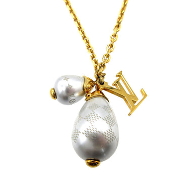 LOUIS VUITTON Necklace M66322 Metal, Faux Pearl gold Damier Pandantiffe