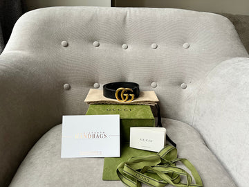 Gucci GG Marmont Black Leather Belt with Gold Buckle (£360)