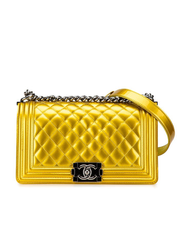 Medium Patent Quilted Flap Bag with Chain Strap