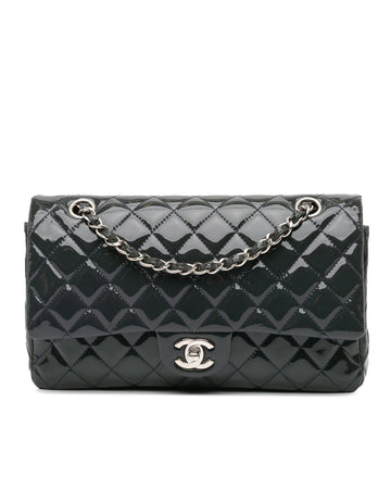Medium Classic Patent Leather Double Flap Shoulder Bag with Gold-Tone Chain Strap