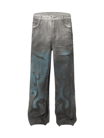 Makersluxe Street Hip-Hop Dragon Washed Jeans