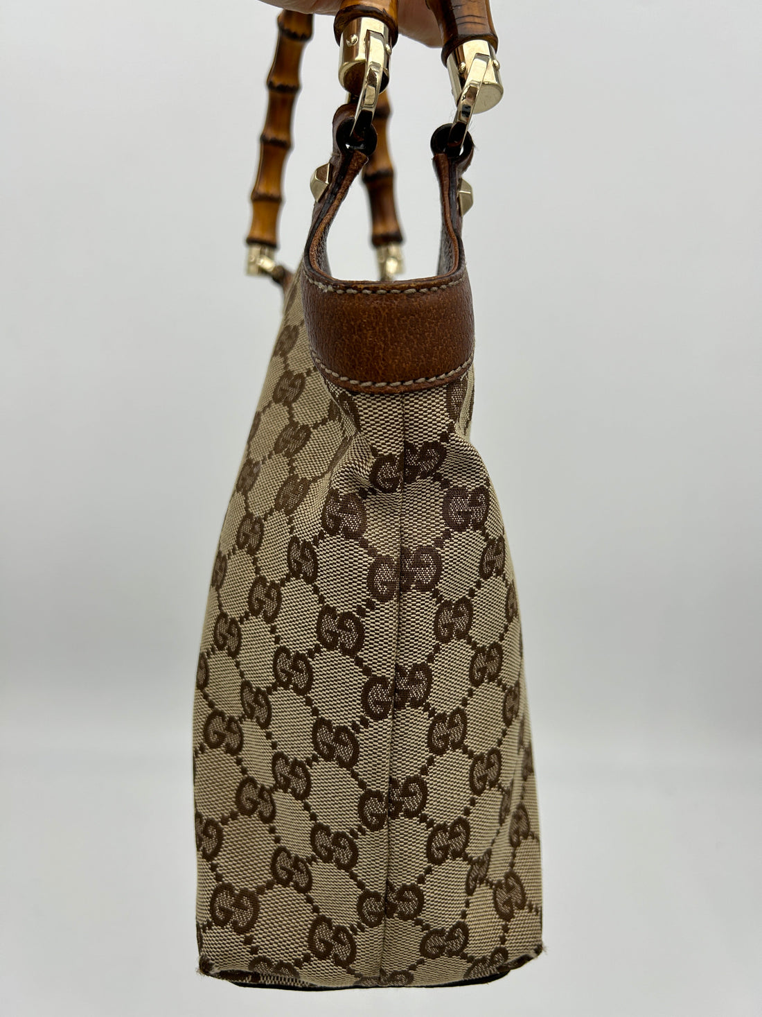 Gucci GG Canvas Bamboo Tote Brown