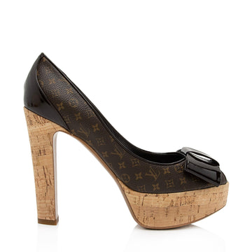 Louis Vuitton Monogram Canvas Cork Rivoli Peep Toe Platform Pumps