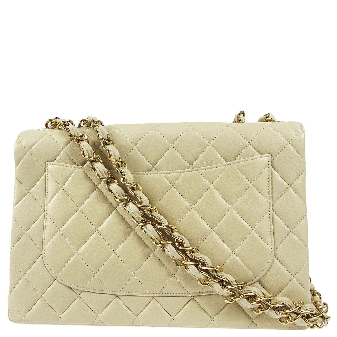 Chanel 2001-2003 * Ivory Lambskin Jumbo Classic Flap Shoulder Bag