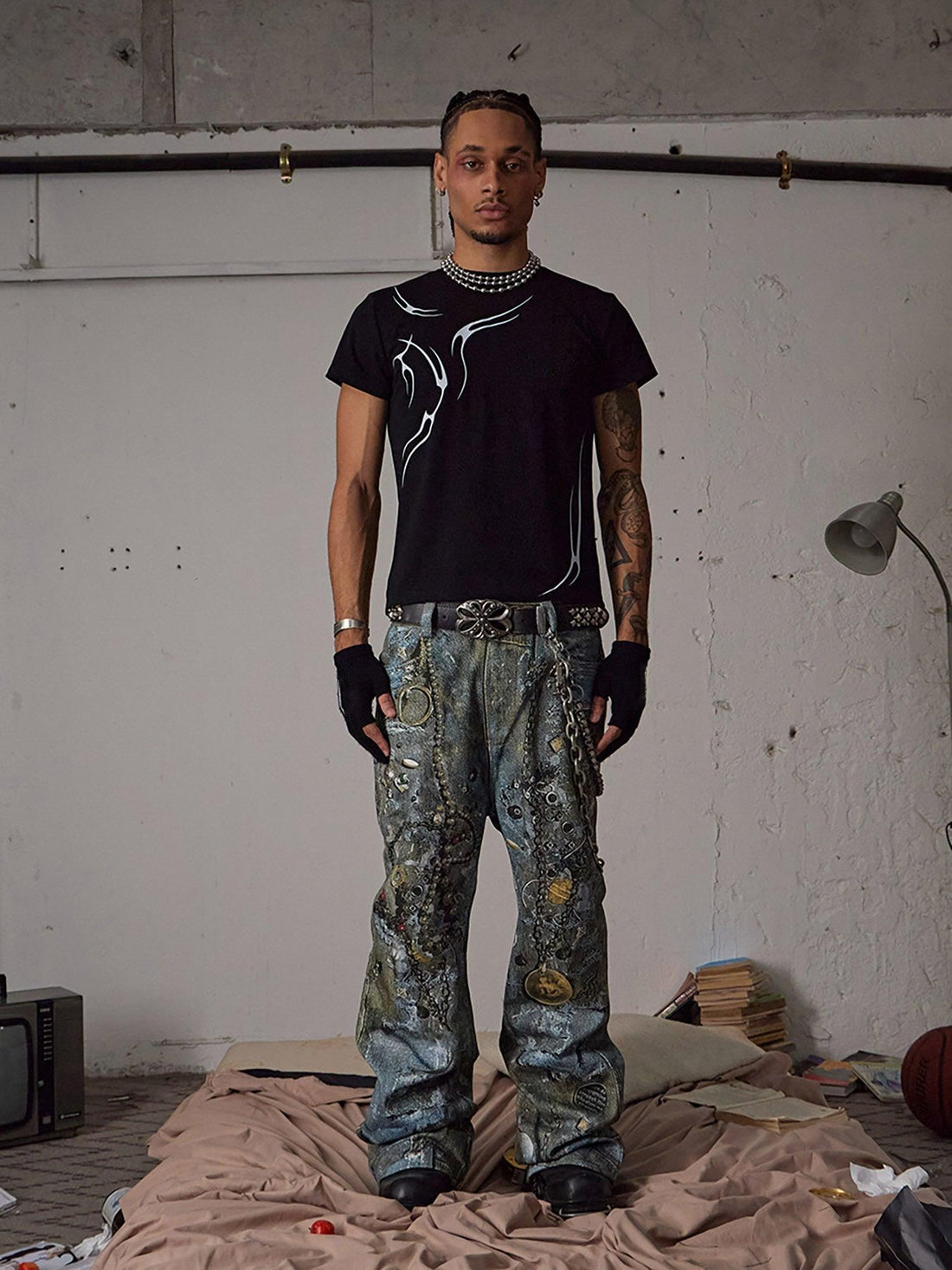 Makersluxe Graffiti BORO Destruction Chain Jeans - 2110