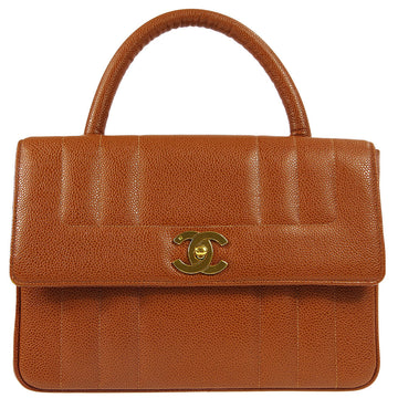 Chanel 1994-1996 * Brown Caviar Vertical Stitch Top Handle Bag