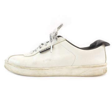 Chanel Trainers Size 37 23.5cm White Black Leather Coco Lock Cut  Shoes