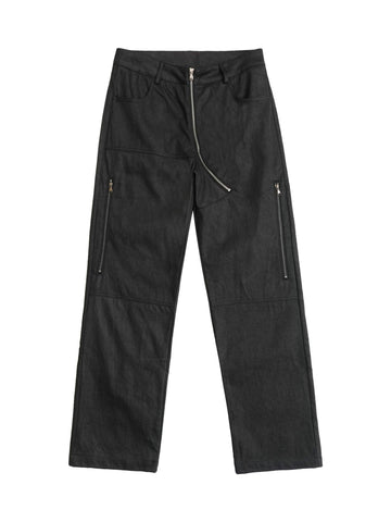 Makersluxe Street Hip-Hop Structure Zipper Design Washed Jeans