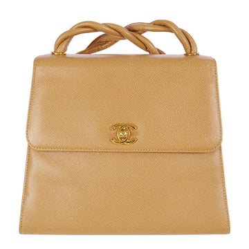 Chanel 1997-1999 Straight Flap Shoulder Bag Beige Caviar