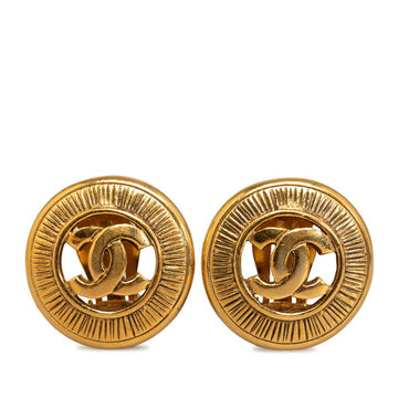 Chanel Vintage Coco Mark Circle Earrings Gold Plated Women's