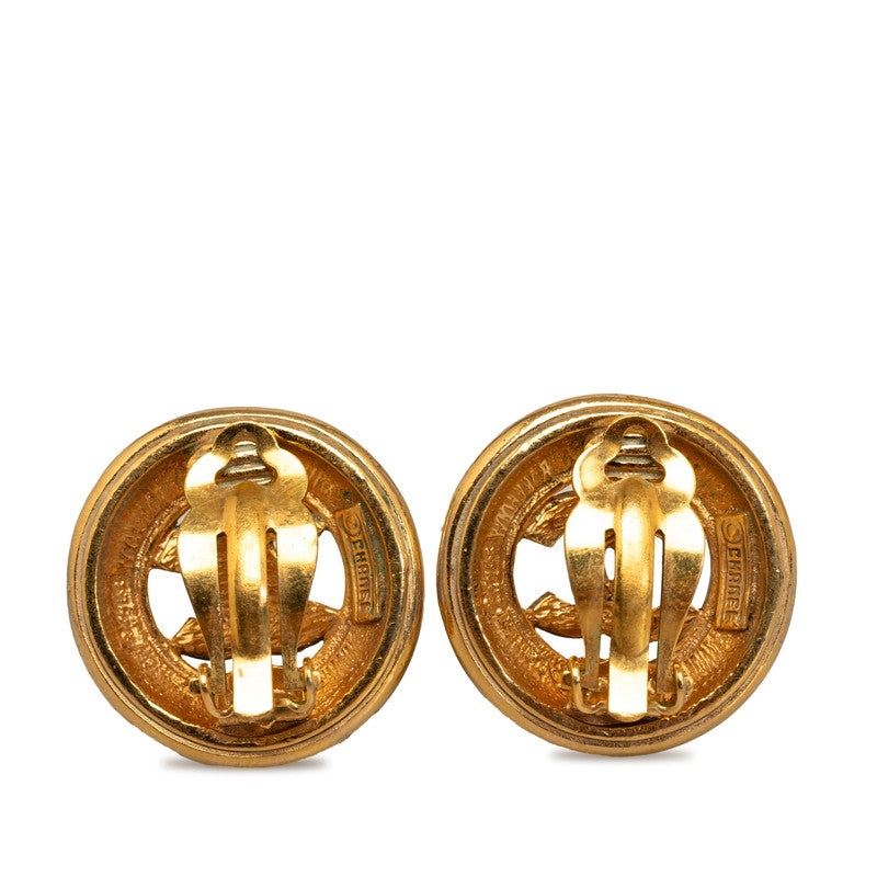 Chanel Vintage Coco Mark Circle Earrings Gold Plated Women's