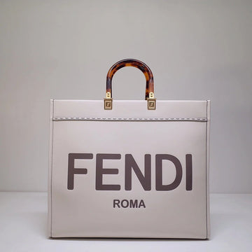 Fendi Sunshine Leather Shopper Tote Bag White