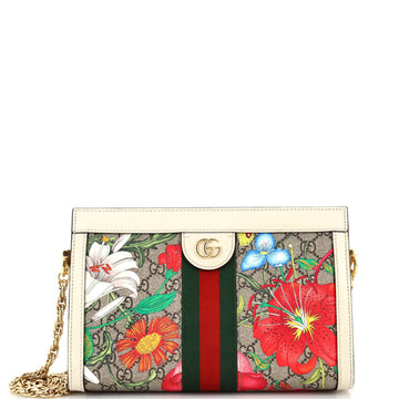 Ophidia Chain Shoulder Bag Flora GG Coated Canvas Small