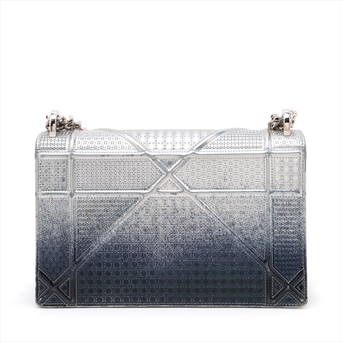 Christian Dior Diorama Patent Leather Chain Shoulder Bag Silver Blue