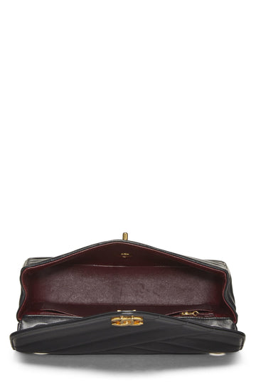 Chanel,  Black Diagonal Quilted Envelope Flap Small, Black