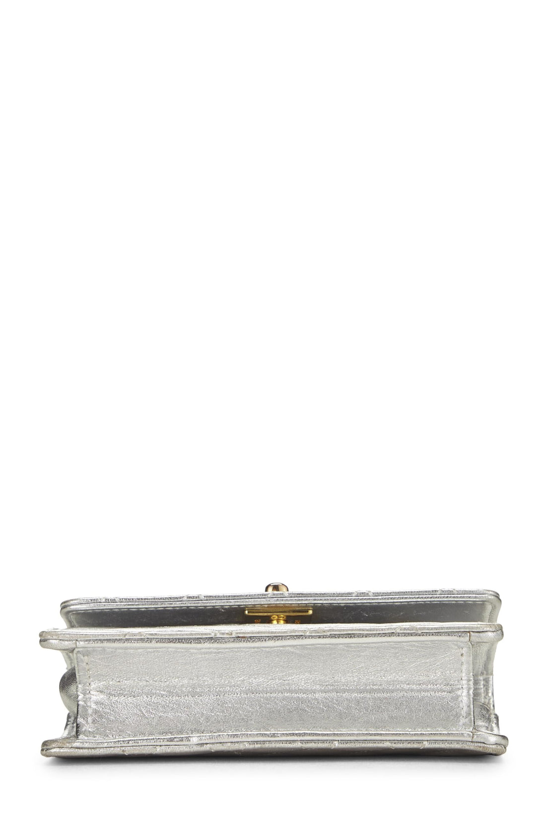 Chanel,  Metallic Silver Lambskin Half Flap Micro, Silver