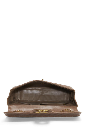 Chanel,  Brown Chevron Caviar Half Flap Maxi, Brown