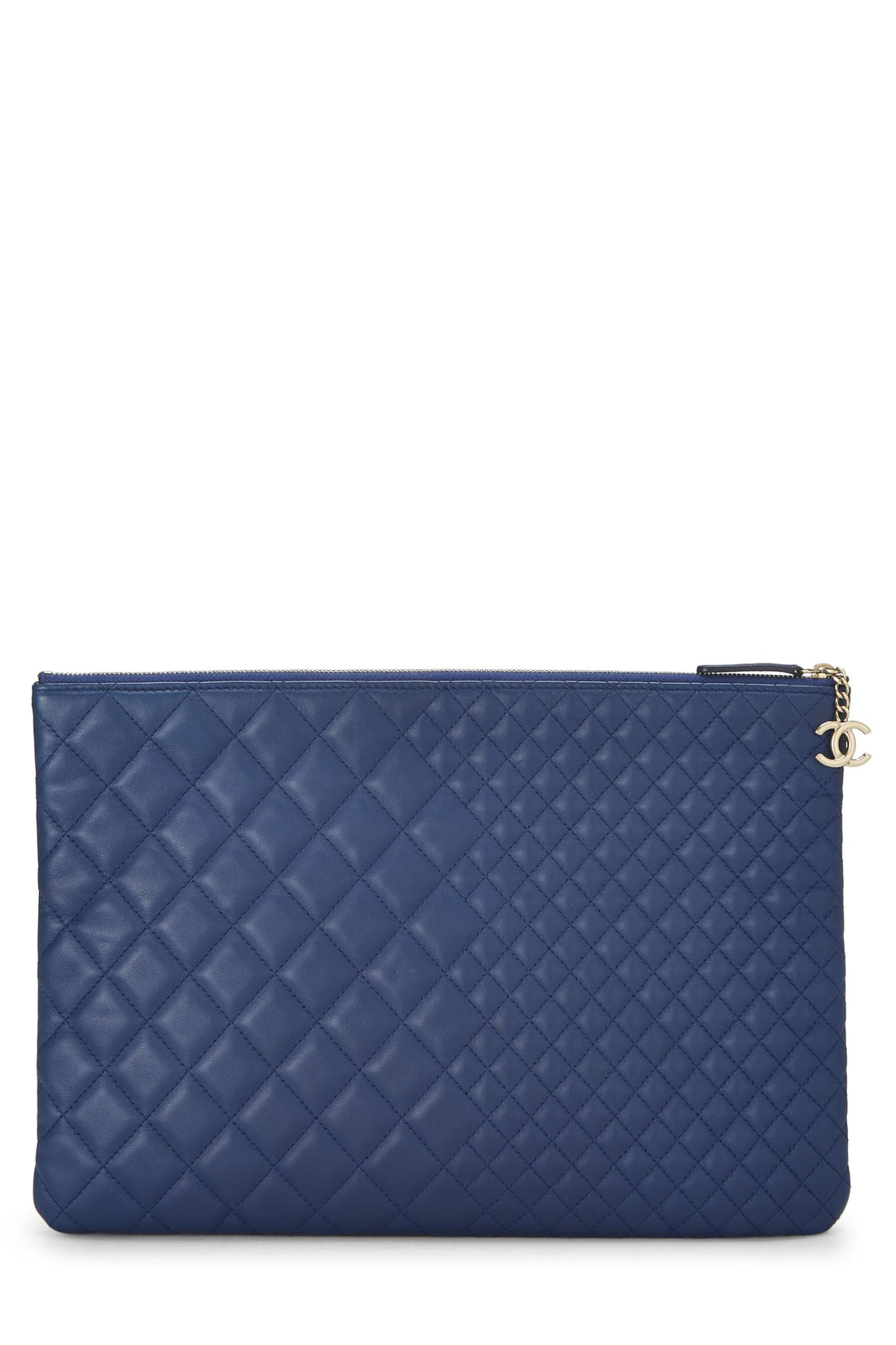 Chanel,  Blue Quilted Lambskin Pouch Large, Blue