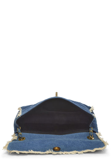 Chanel,  Blue Quilted Denim Half Flap Maxi, Blue