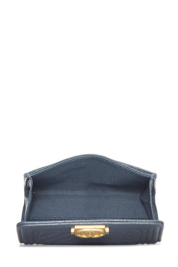Chanel,  Blue Caviar Chevron Boy Coin Purse, Blue