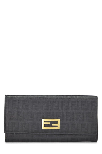 Fendi,  Black Zucchino Coated Canvas Continental Wallet, Black