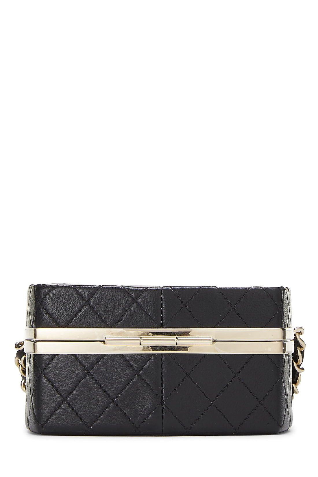 Chanel,  Black Lambskin Powder Clutch On Chain, Black