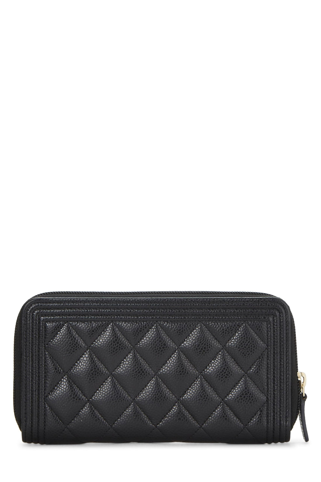 Chanel,  Black Quilted Caviar Boy Zip Around Wallet, Black