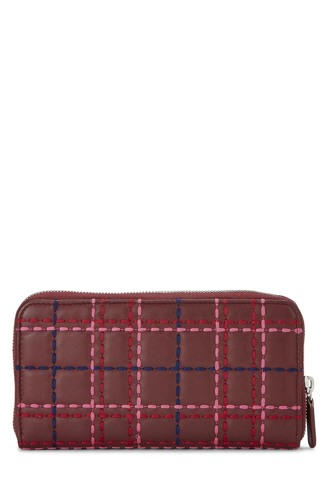 Chanel,  Burgundy Lambskin Stitched Zip-Around Wallet, Burgundy