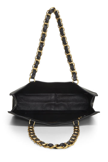 Chanel,  Black Lambskin Flat Chain Handle Tote Medium, Black