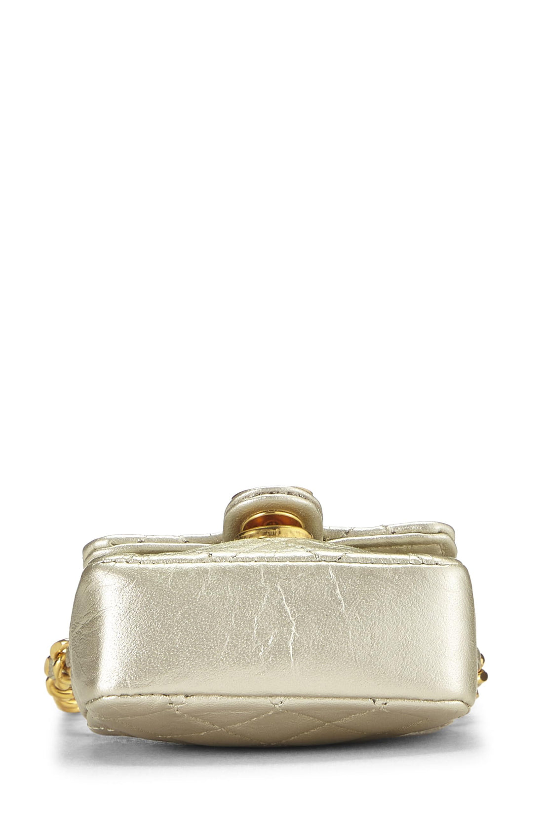 Chanel,  Gold Quilted Lambskin Half Flap Micro, Gold