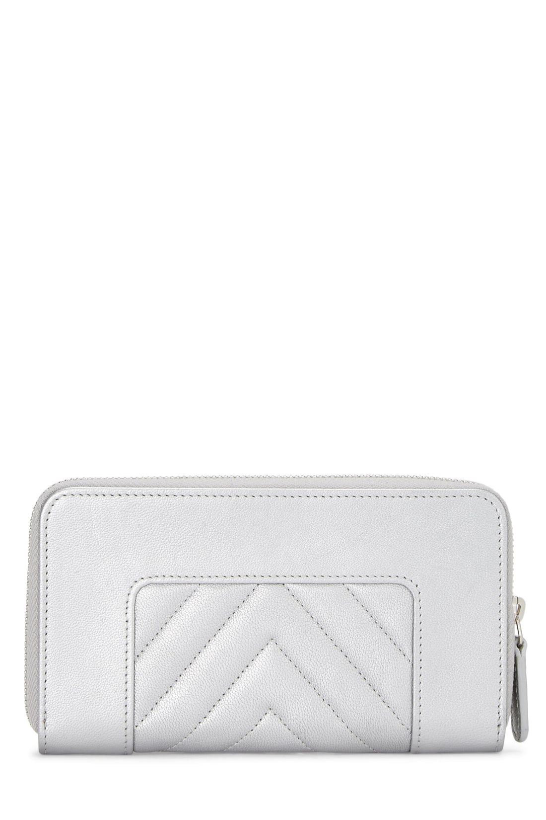 Chanel,  Silver Lambskin Mademoiselle Vintage Zippy, Silver