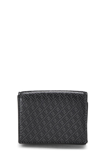 Fendi,  Black Zucchino Leather Trifold Wallet, Black