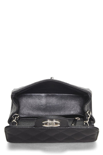 Chanel,  Black Quilted Caviar Classic Square Flap Mini, Black