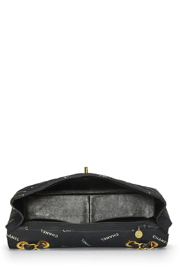 Chanel,  Black Canvas Logo Half Flap Maxi, Black
