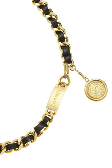 Chanel,  Gold & Black Leather Chain Belt, Black