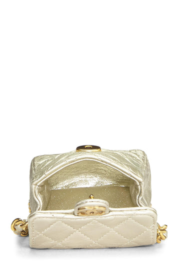 Chanel,  Gold Quilted Lambskin Half Flap Micro, Gold